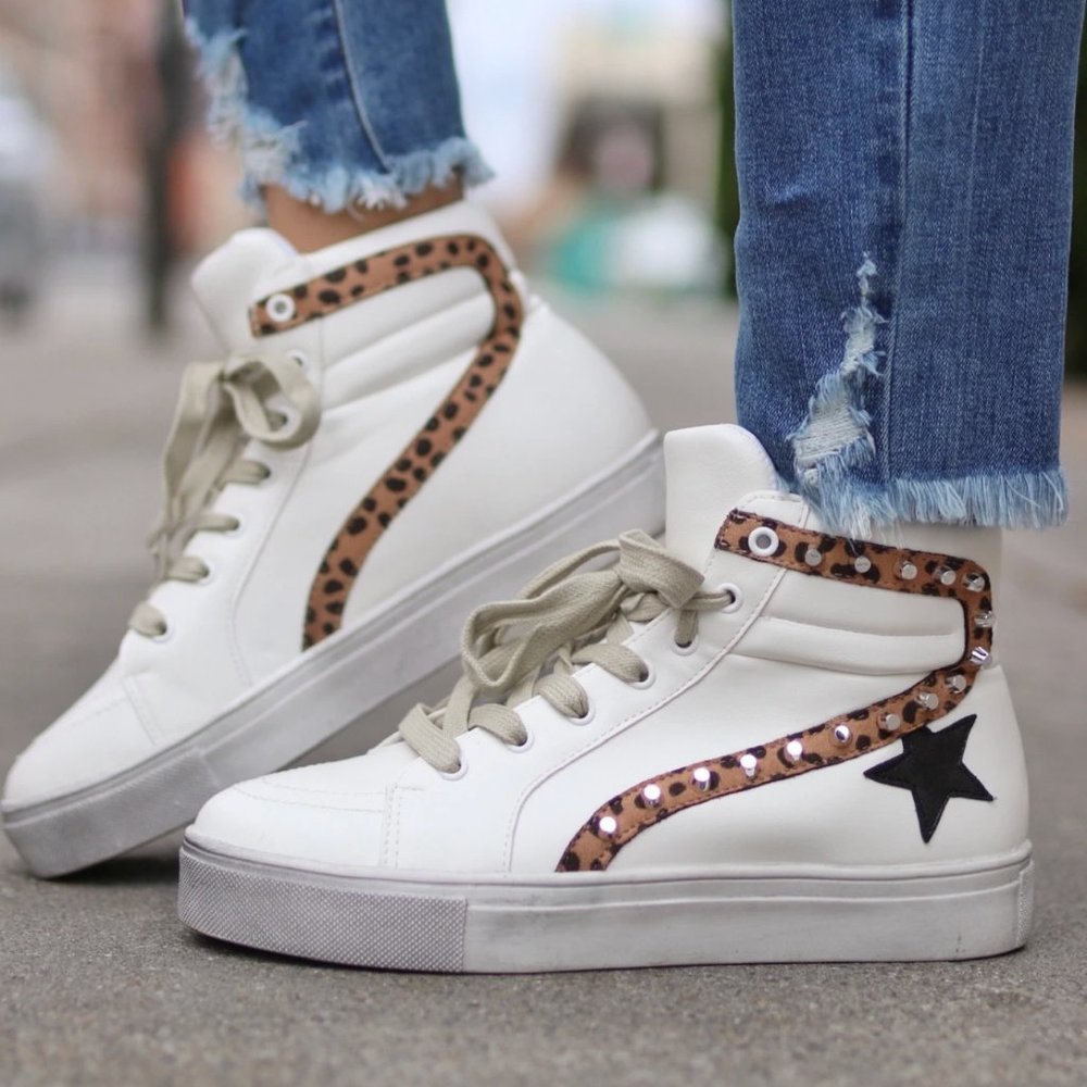 Ccocci Teagan High Top White Leopard Print Sneaker